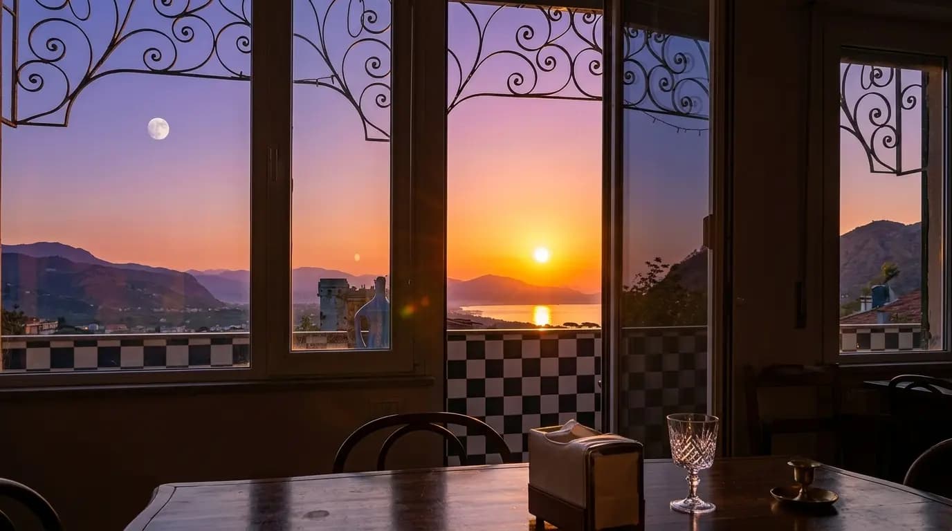 Tramonto visto dalla finestra dell'appartamento